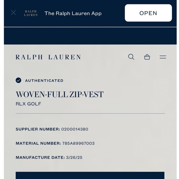 RLX Ralph Lauren Mens Puffer Vest Full Zip Golf Lightweight Khaki Tan Size L - Picture 5 of 5